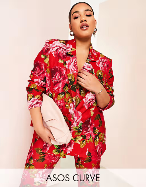 ASOS LUXE Curve pixelated rose suit blazer | ASOS (Global)