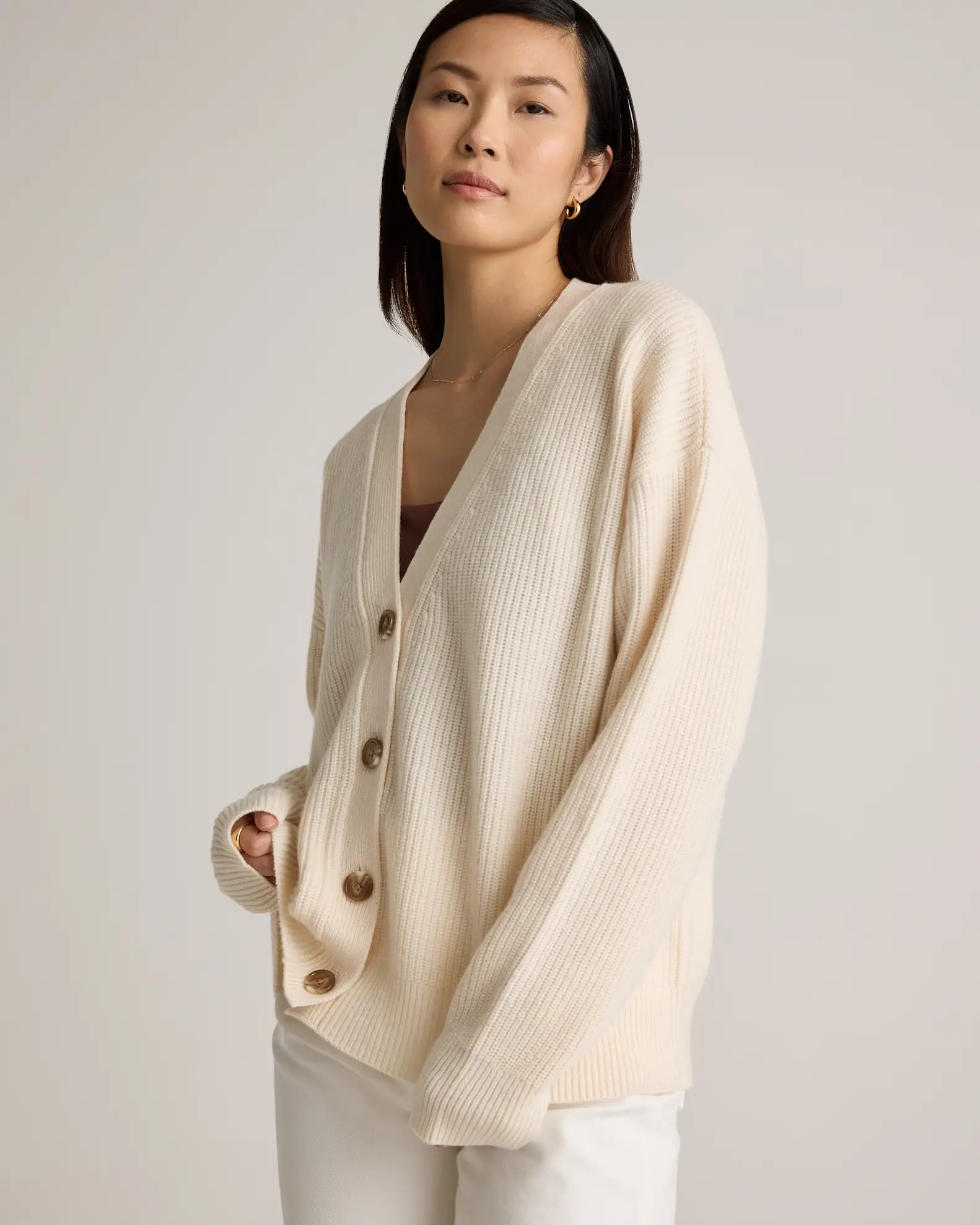 Mongolian Cashmere Fisherman Boxy Cropped Cardigan Sweater | Quince