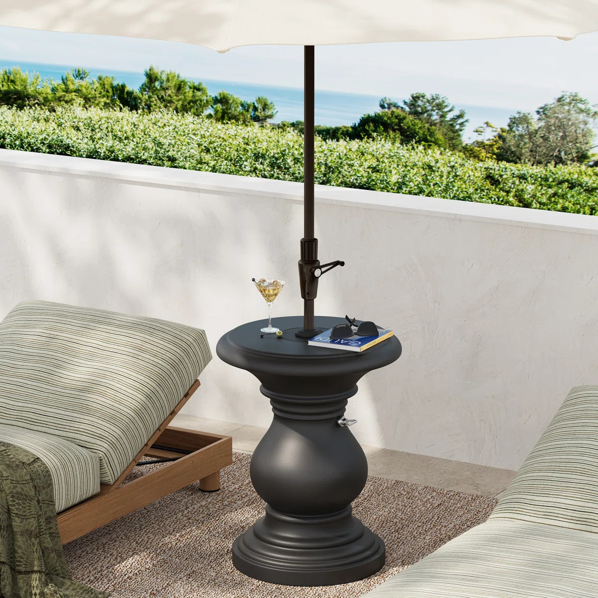 Porto Modern MGO Umbrella Side Table With Adjustable Pole Holder And Sand-Fill Stability | Wayfair North America