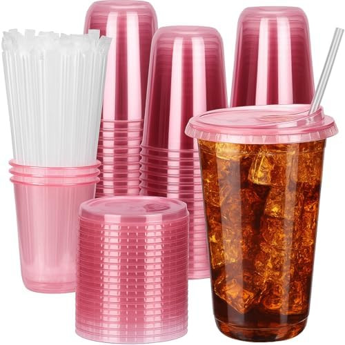 50 Sets Clear Plastic Cups with Lids and Straws, 16 oz Disposable PET Cups for Iced Coffee, Smoot... | Amazon (US)