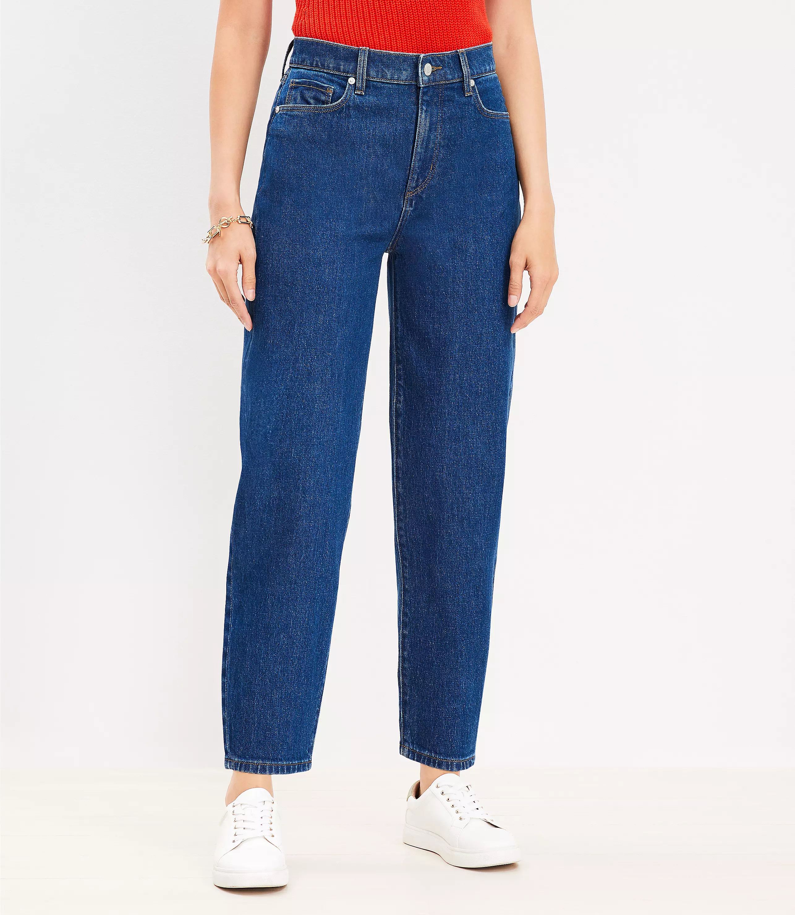 High Rise Barrel Jeans in Dark Wash | LOFT