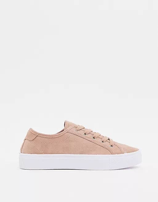 ASOS DESIGN Dizzy lace up trainers in warm beige | ASOS (Global)