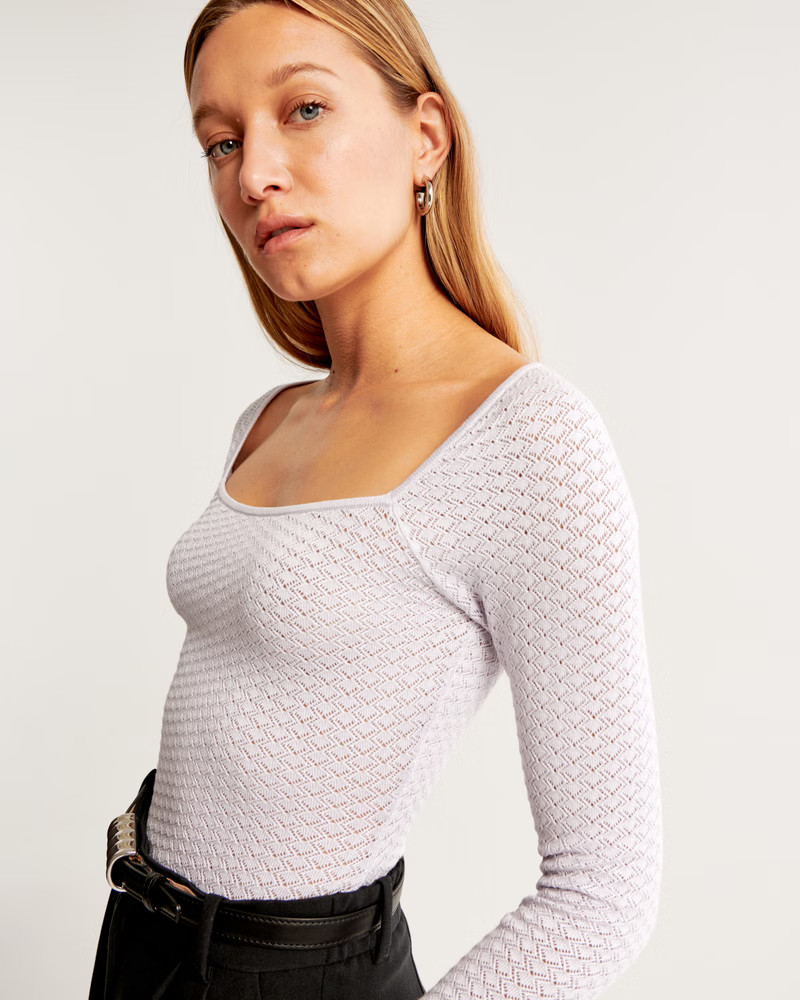 Pointelle Squareneck Bodysuit | Abercrombie & Fitch (US)
