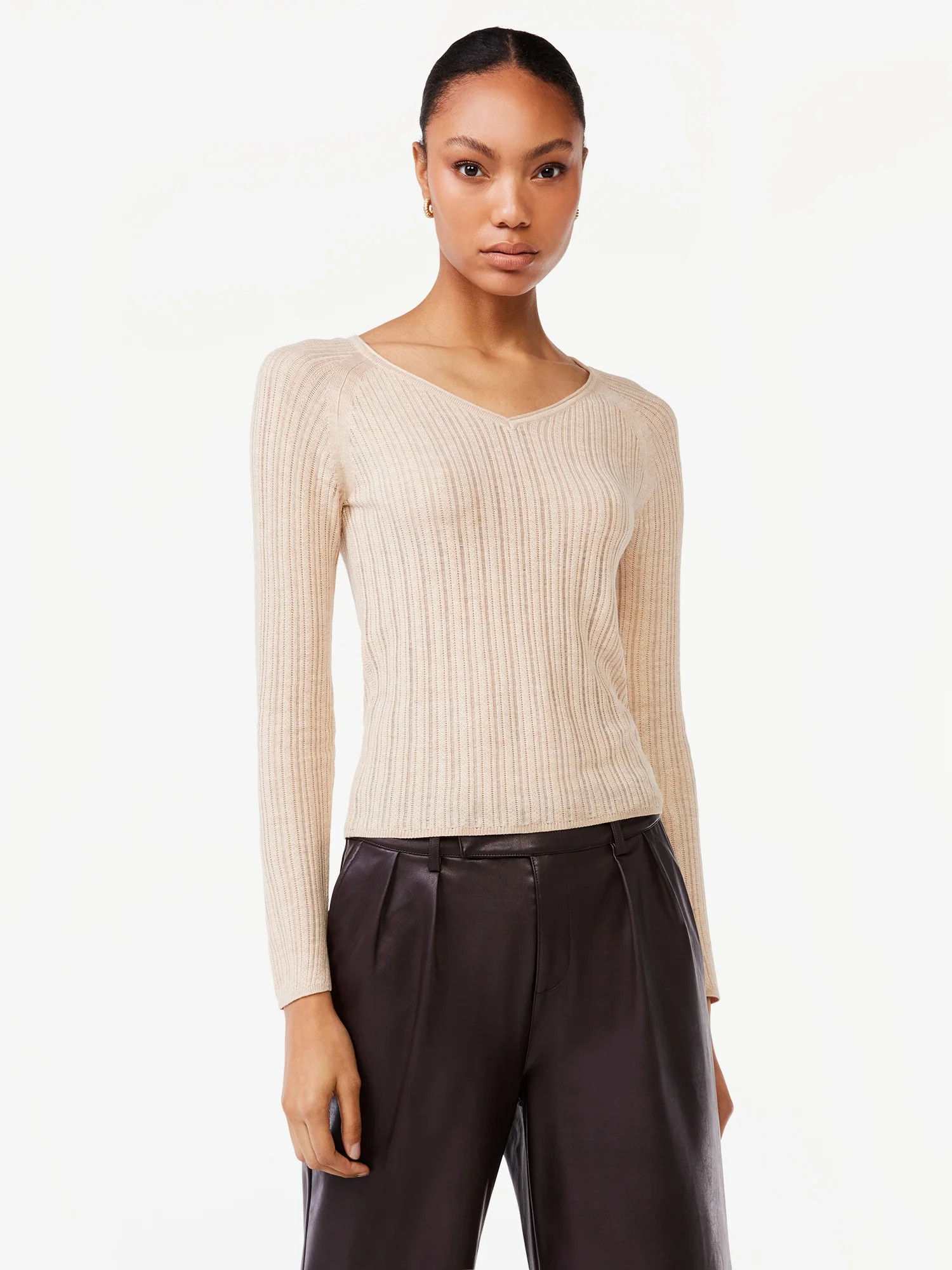 Scoop Women's Ribbed Sweater - Walmart.com | Walmart (US)