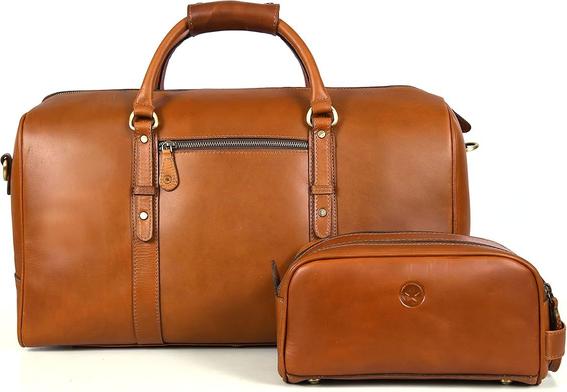 Leather Travel Duffle Bag | Gym Sports Bag Airplane Luggage Carry-On Bag | Gift for Father's Day ... | Amazon (US)