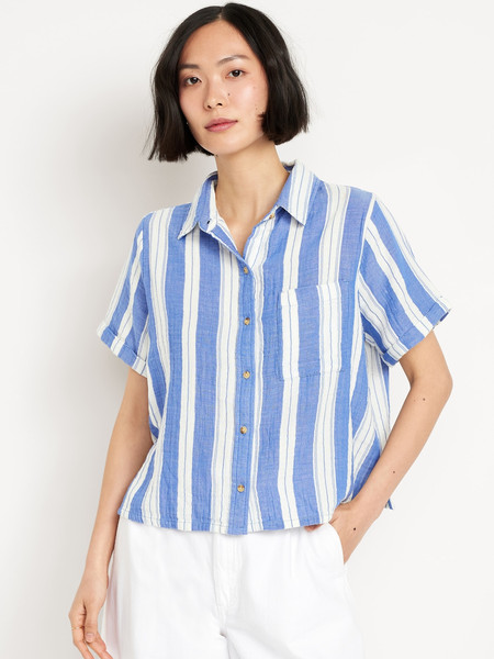 Crinkle Gauze Button-Down Striped Shirt | Old Navy (US)