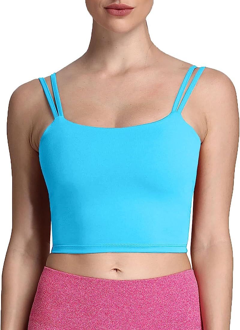 Aoxjox Women's Workout Sports Bras Fitness Padded Backless Yoga Crop Tank Top Twist Back Cami | Amazon (US)