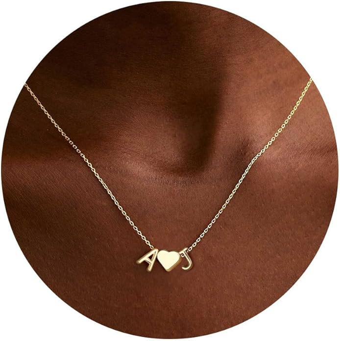 Turandoss Heart Initial Necklace for Women Teen Girls, 14K-Gold-Plated Dainty Letter A-Z Initial ... | Amazon (US)