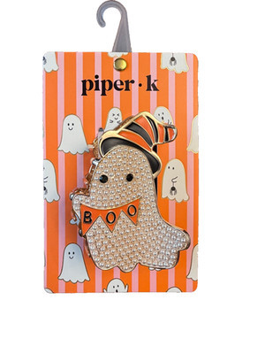 Piper K Ghost Hair Claw Clip Metal Faux Pearl Black Orange Enamel Halloween New | eBay US