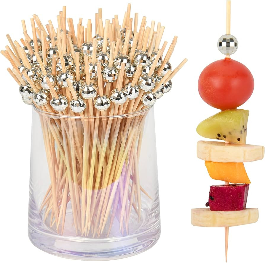 100PCS Disco Ball Cocktail Picks, Silver Toothpicks for Appetizers, Disco Ball Skewers for Appeti... | Amazon (US)