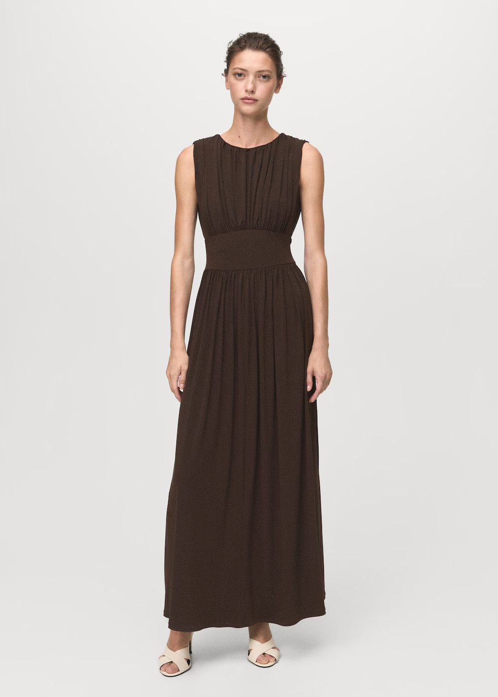 Ruched long dress brown - Woman - 4 - MANGO | Mango (US/MX/AU)
