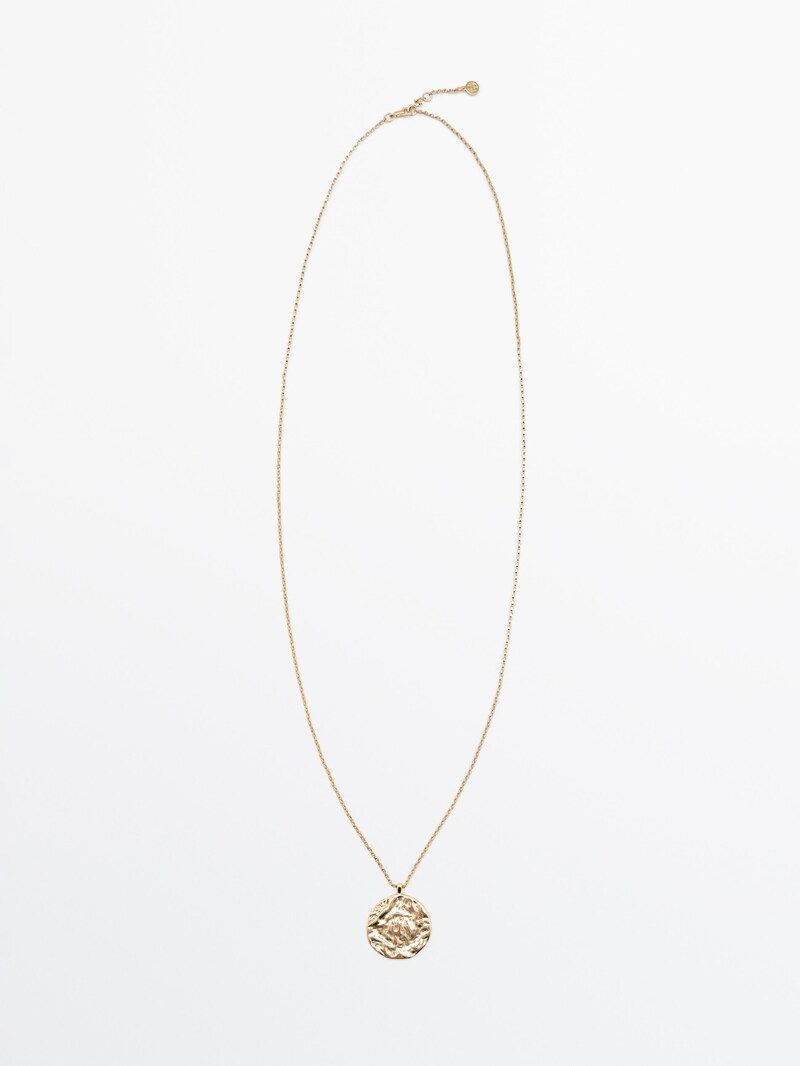 Long gold-plated textured coin necklace | Massimo Dutti (US)