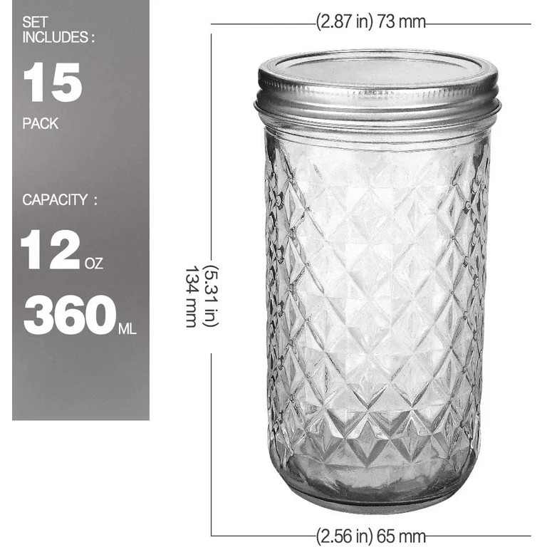 Mason Jars 12 OZ VERONES Canning Jars Jelly Jars With Regular Lids Ideal for Jam Honey Wedding Fa... | Walmart (US)