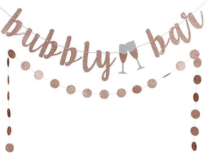 Rose Gold Glittery Bubbly Bar Banner and Rose Gold Glittery Cicle Dots Garland -Bachelorette Brid... | Amazon (US)
