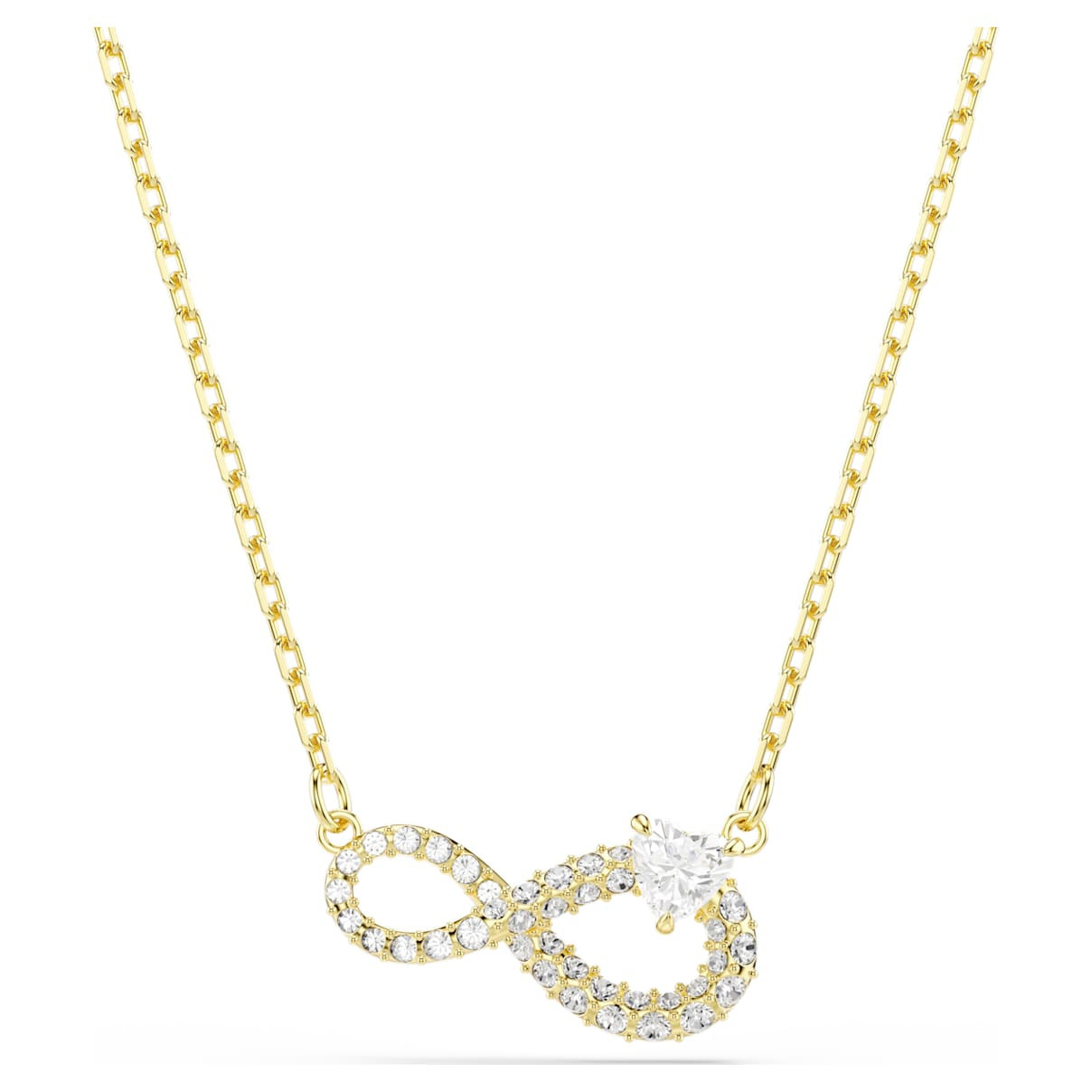 Hyperbola necklace, Heart cut, Pavé, Infinity, White, Gold-tone plated | SWAROVSKI