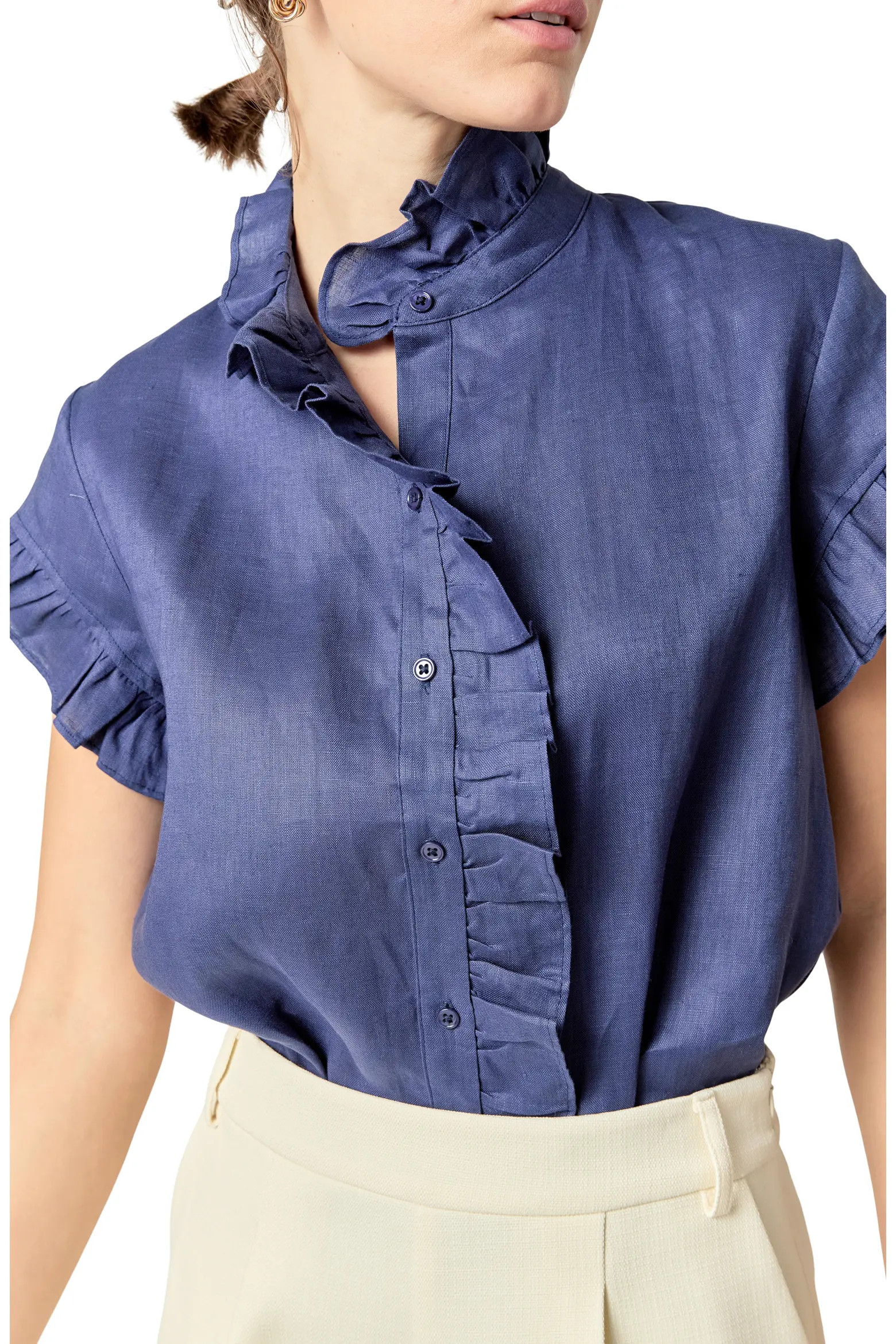 English Factory Ruffle Trim Linen Button-Up Shirt (Women) | Nordstrom | Nordstrom