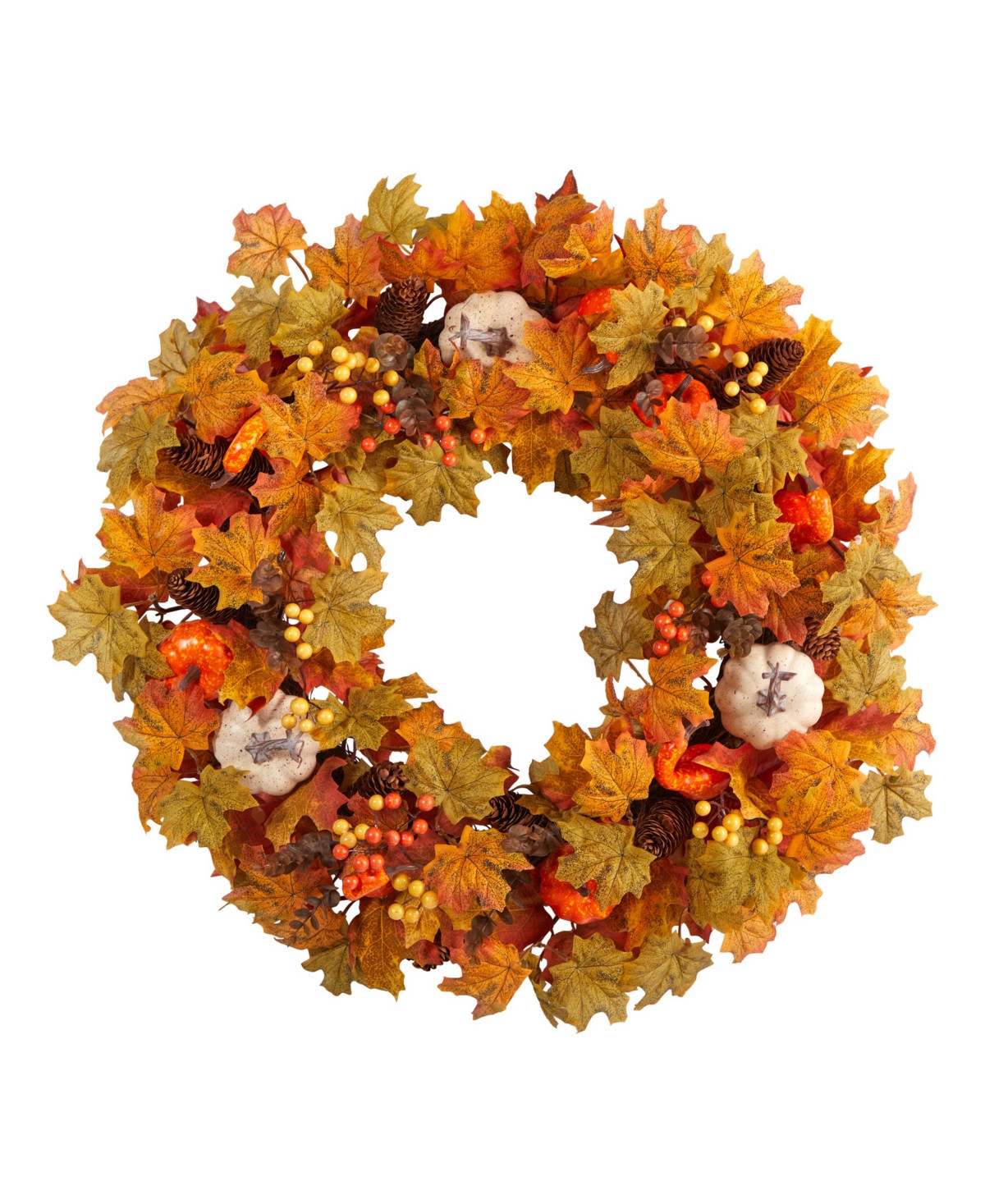 30" Autumn Pumpkin and Maple Leaf Artificial Fall Wreath - Orange | Macy's