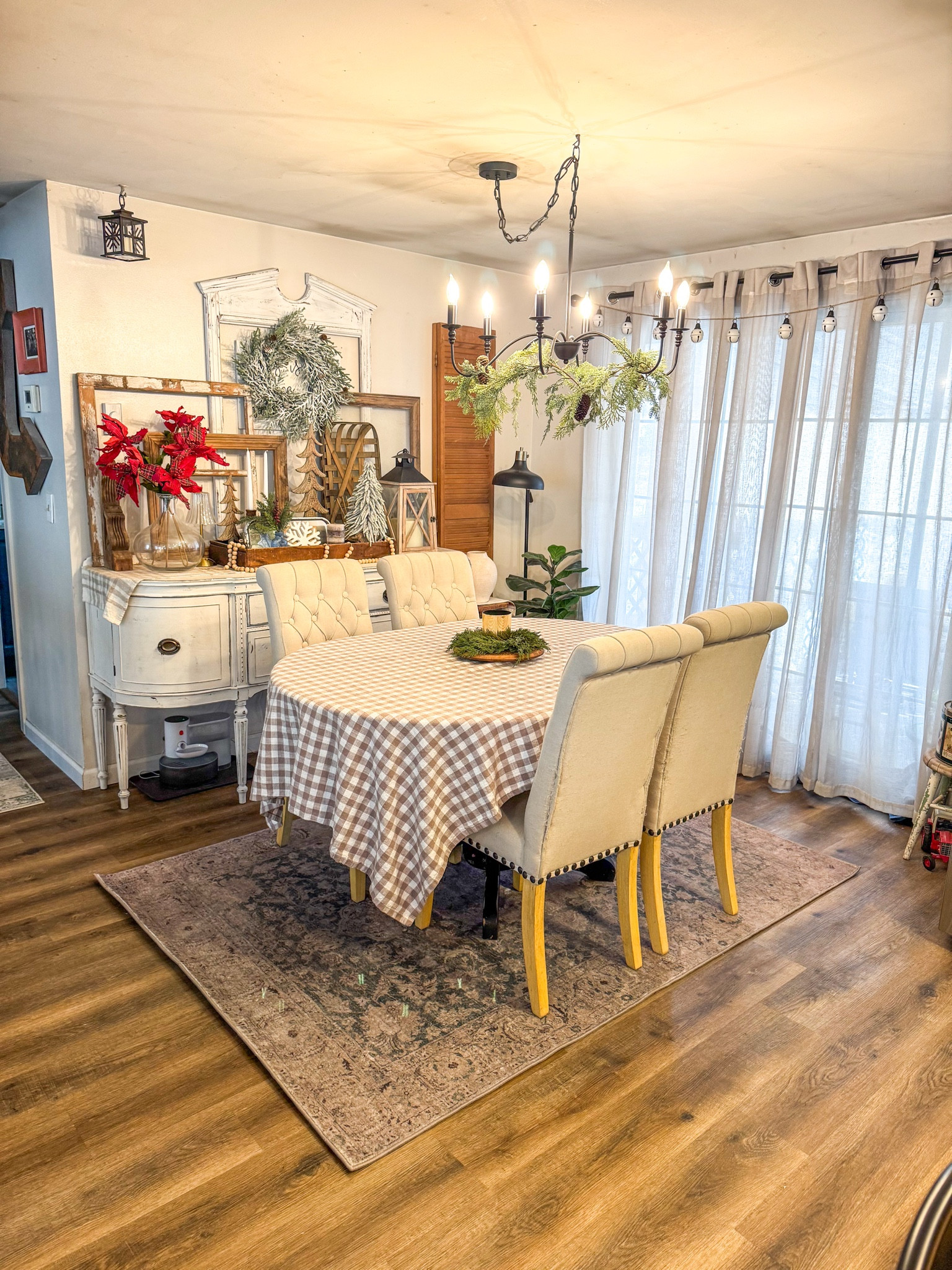 Amazon finds. Target finds. 

Rug. Dining chairs. Chandelier light fixture. Lamps. Tablecloth  

#LTKStyleTip #LTKHome