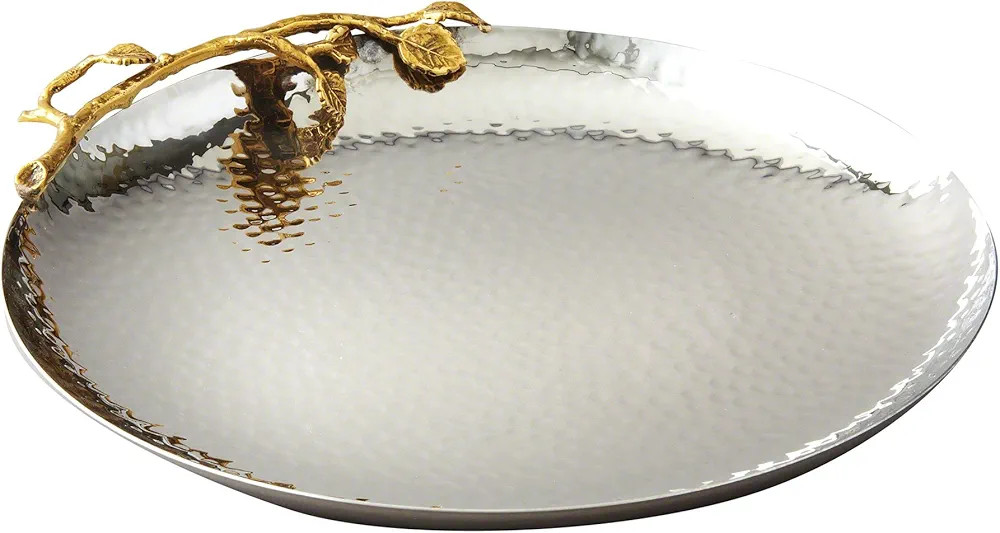 Elegance Golden Vine Hammered Round Tray, 10.75-Inch, Silver/Gold | Amazon (US)