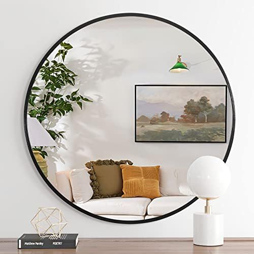 Trvone Black Round Mirror 32inch Circle Mirror Aluminum Alloy Frame Mirror for Wall Large Hanging... | Amazon (US)
