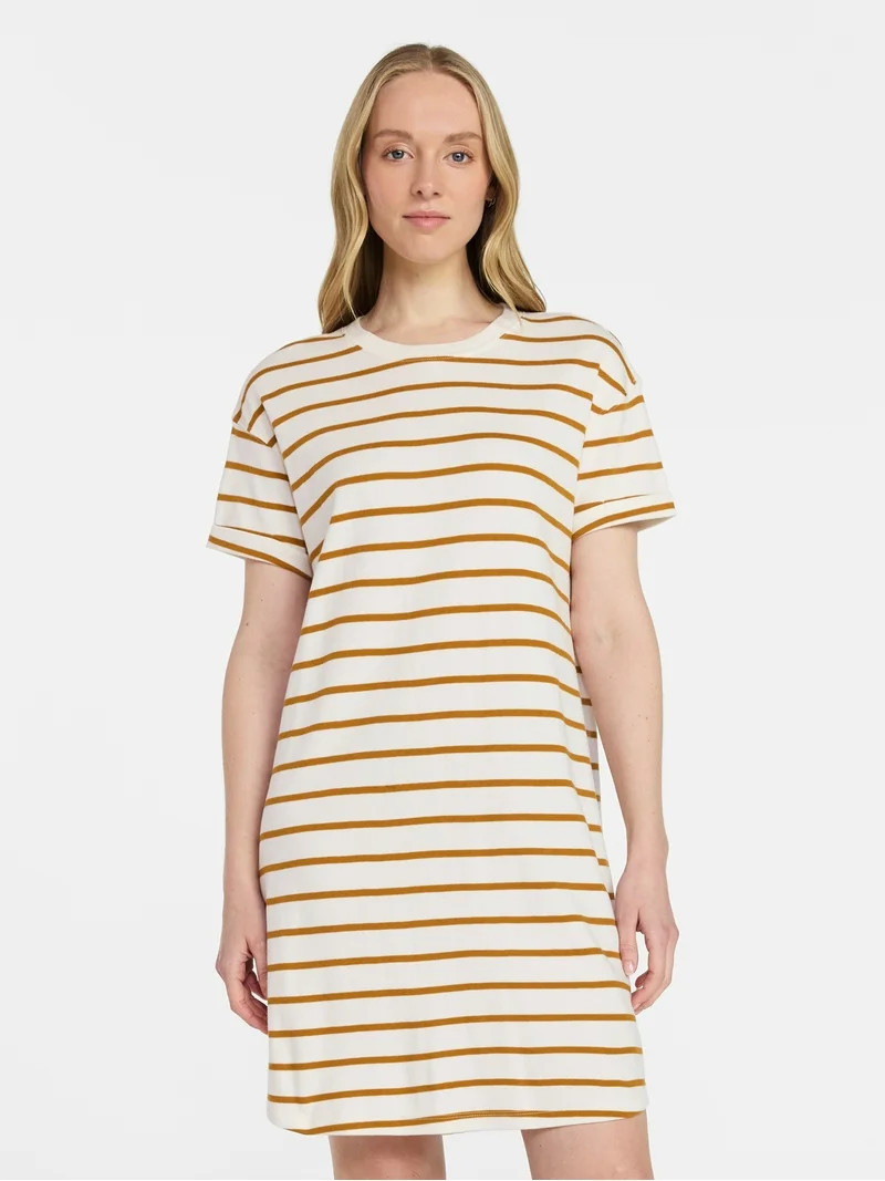 Time and Tru Women's Cotton T-Shirt Dress with Short Sleeves, Sizes XS-XXXL | Walmart (US)