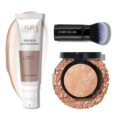 LAURA GELLER NEW YORK Baked Balance-n-Brighten Powder Foundation - Light + Spackle Super-Size Skin Perfecting Makeup Primer - Ethereal Rose Glow + Retractable Airbrush Kabuki Brush | Amazon (US)