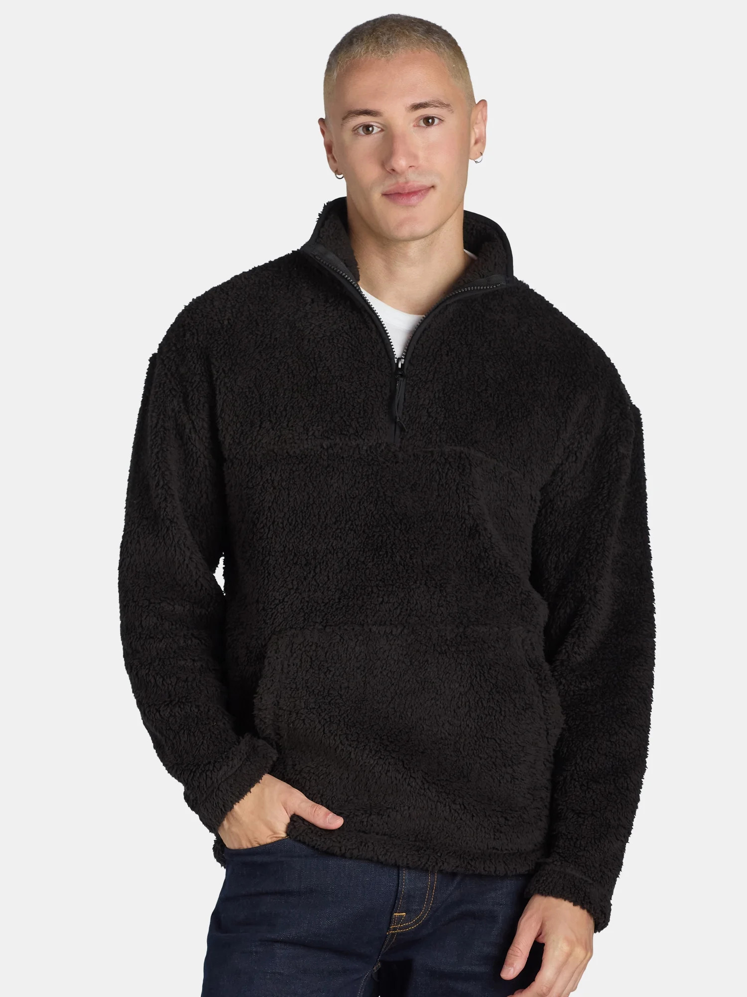 No Boundaries Men's & Big Men's Faux Shearling High Pile Fleece Quarter Zip Pullover, Sizes XS-5X... | Walmart (US)