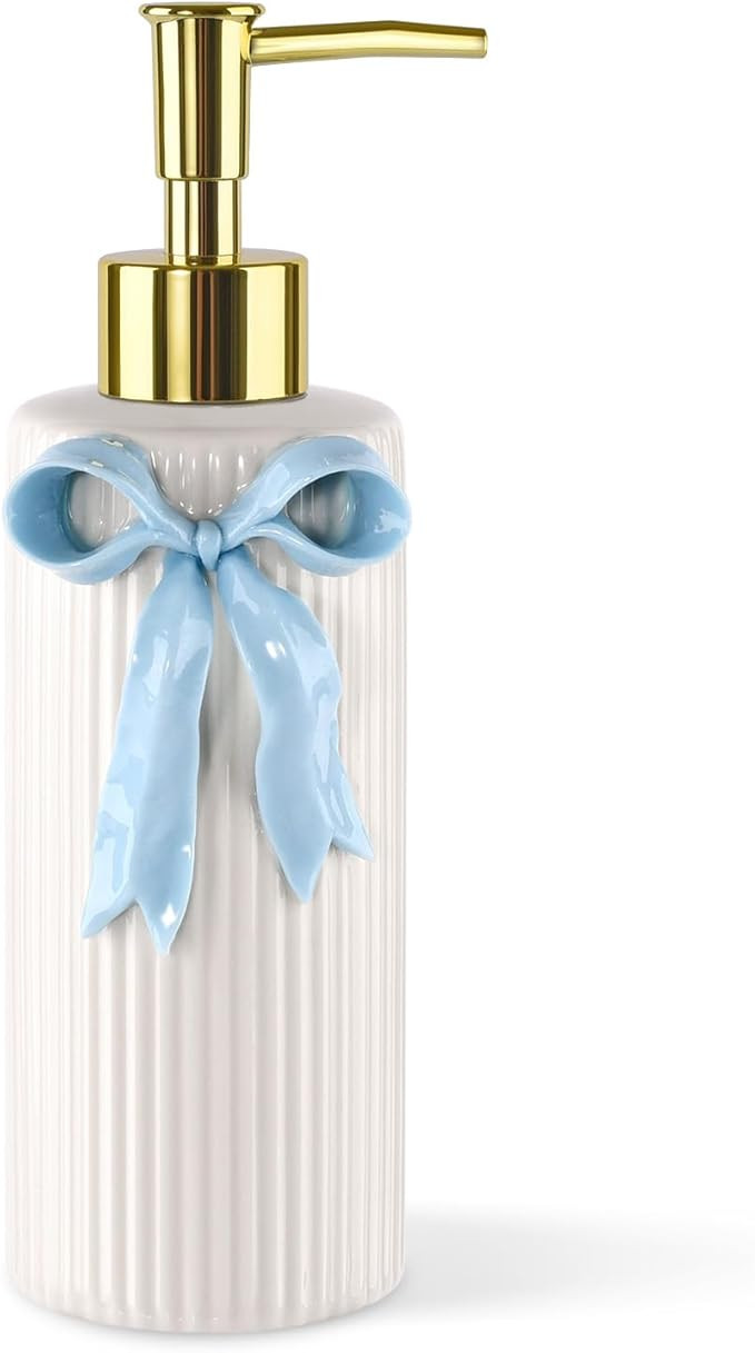 Handmade Ceramic Bow Soap Pump Dispenser Hand Lotion Liquid Dispenser Refillable for Kitchen and ... | Amazon (US)