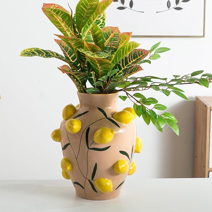 Lemon Ceramic Vase, Fruit Floor Vase for Modern Home Decor, Decorative Pottery Vase for Flowers, ... | Amazon (US)