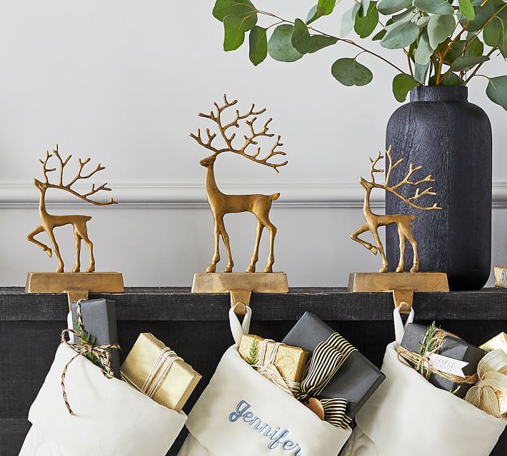 Brass Merry Reindeer Stocking Holder Sets | Pottery Barn (US)