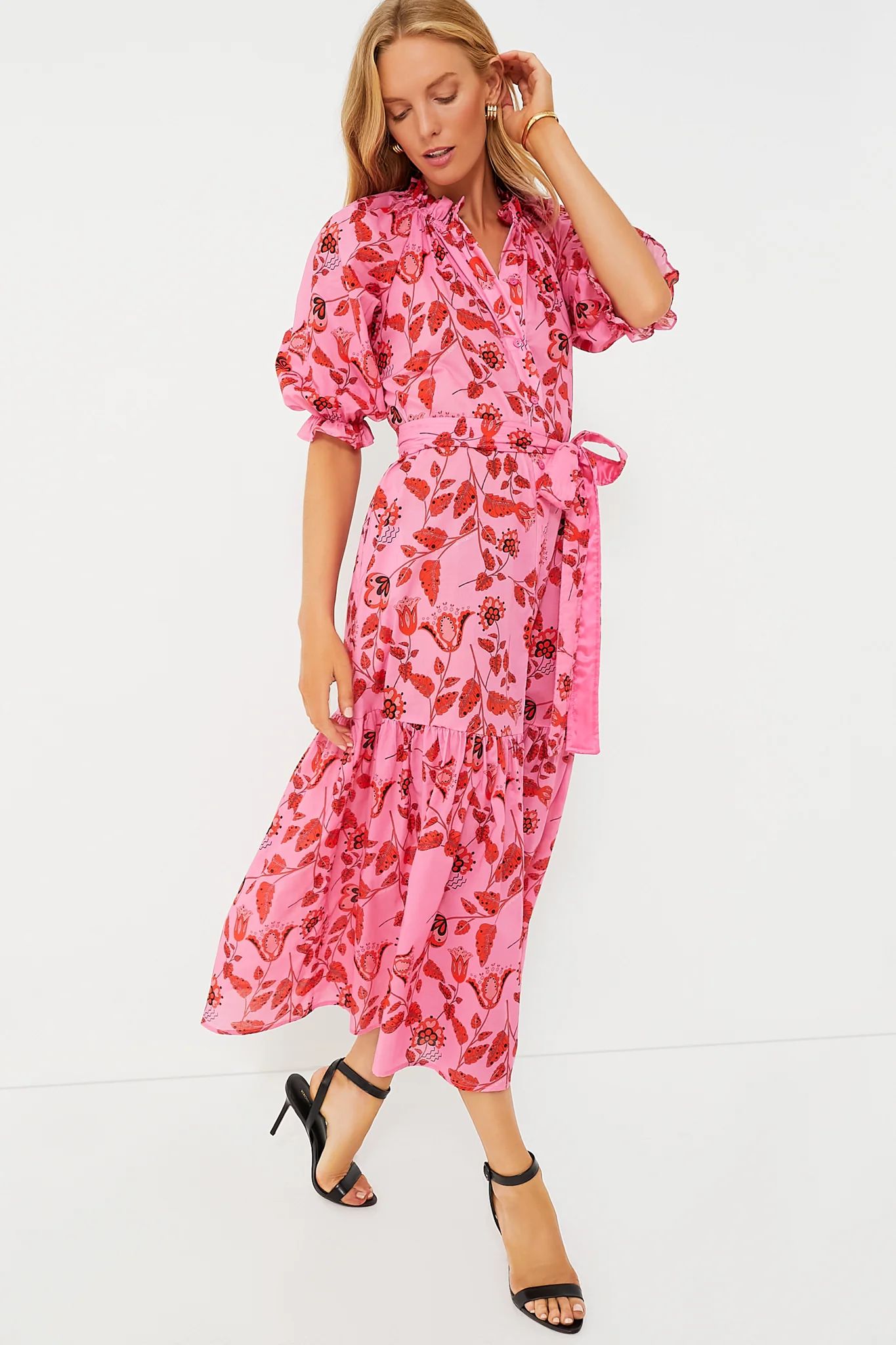 Red and Pink Floral Saratoga Cotton Dress | Tuckernuck (US)