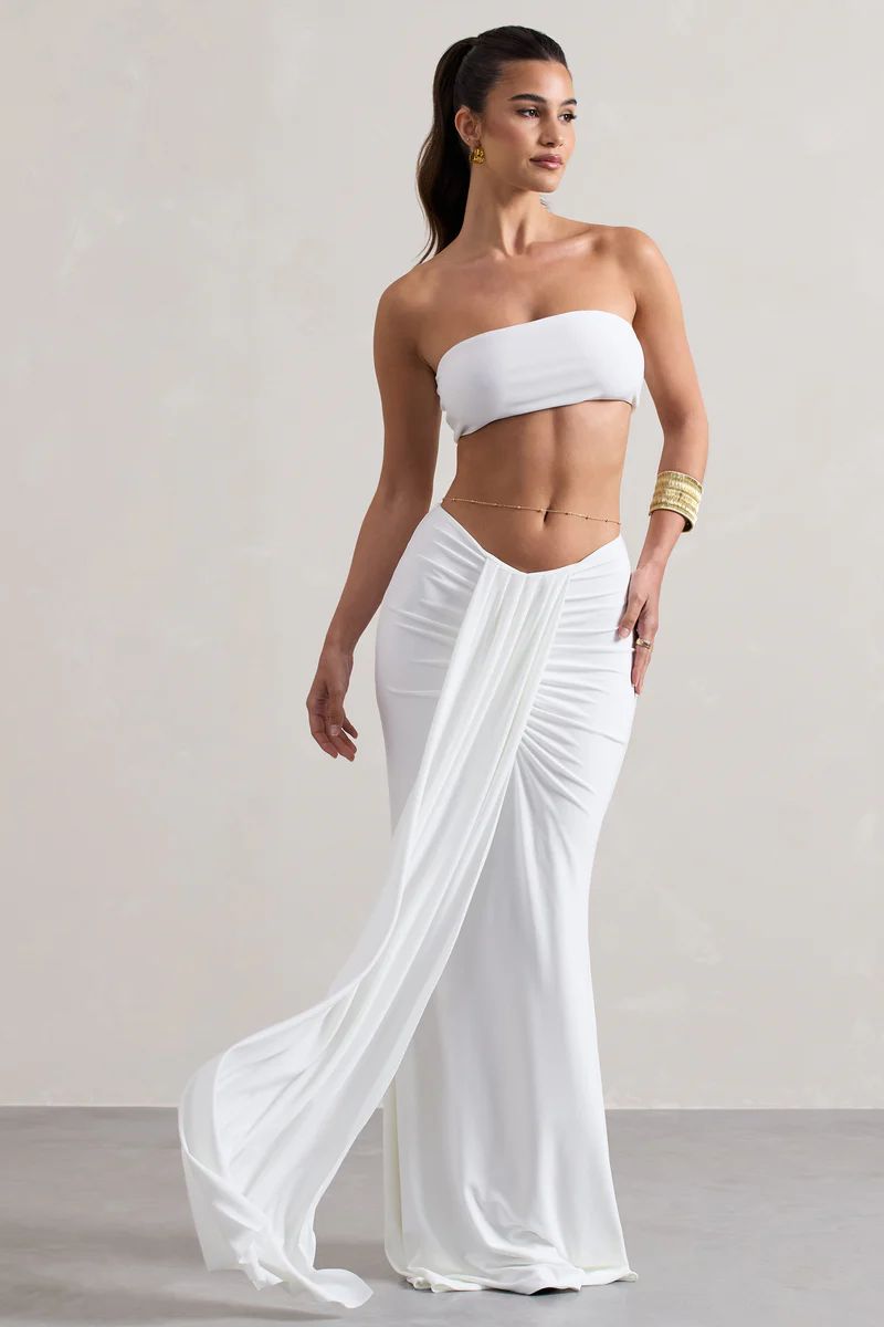 Vitality | White Ruched Drape Maxi Skirt | Club L London