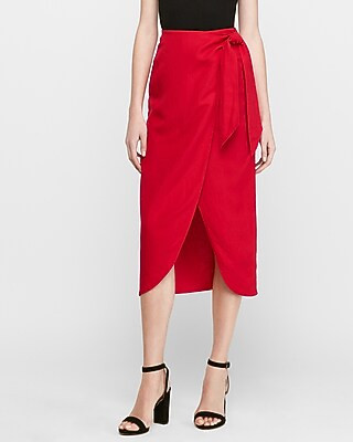 High Waisted Linen-blend Wrap Midi Skirt | Express