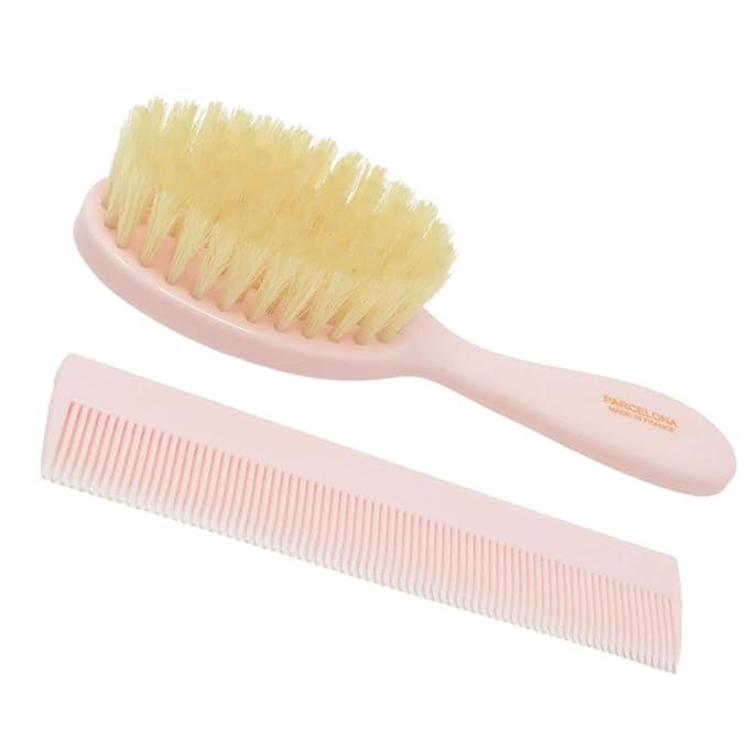 Parcelona French Grooming Combo Light Pink 6" Celluloid Soft Natural Silk Bristles Baby Brush and... | Amazon (US)