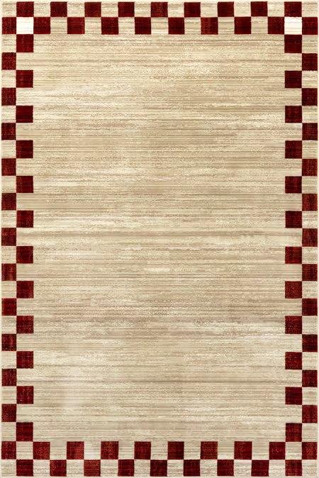 Red Pompeii Checked Border 5' x 8' Area Rug | Rugs USA