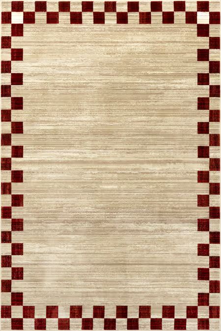Red Pompeii Checked Border 5' x 8' Area Rug | Rugs USA