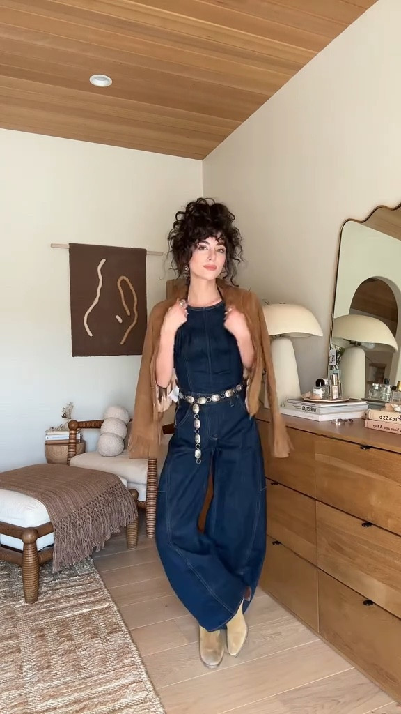 Denim jumpsuit and fringe - perfect summer to fall outfit 

Abercrombie, country concert, tecovas, western outfit ideas 

#LTKSeasonal