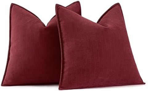 MIULEE Pack of 2 Christmas Burgundy Decorative Pillow Covers 20x20 Inch Soft Chenille Luxurious C... | Amazon (US)