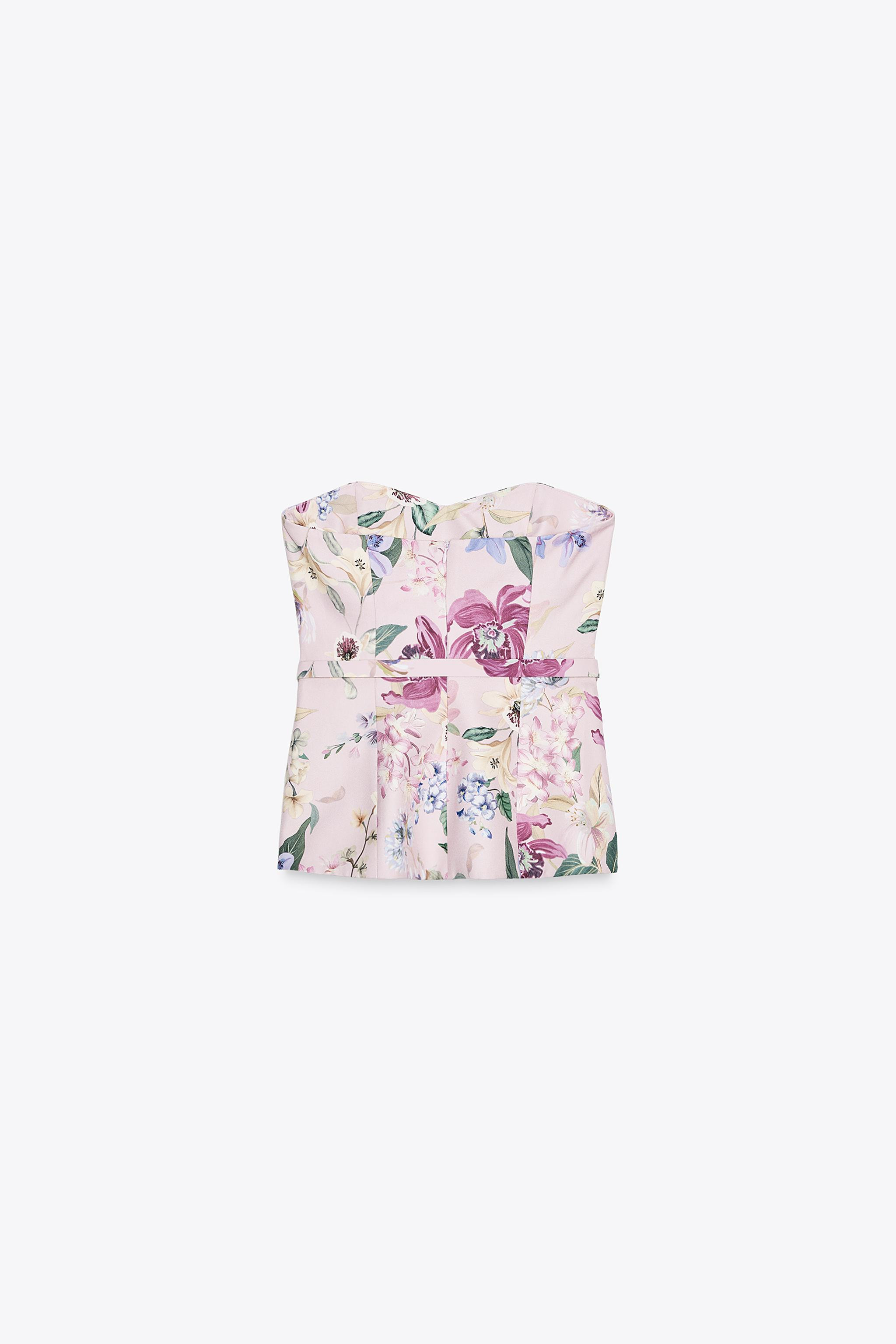 FLORAL PRINT BELTED BUSTIER TOP | Zara US