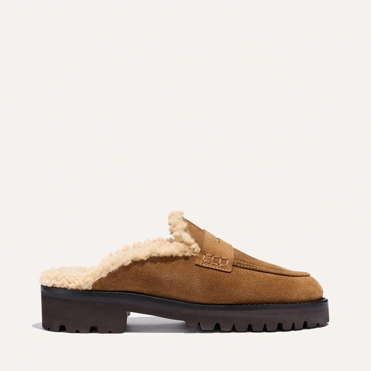The Marlowe Mule - Walnut Suede and Shearling | Margaux