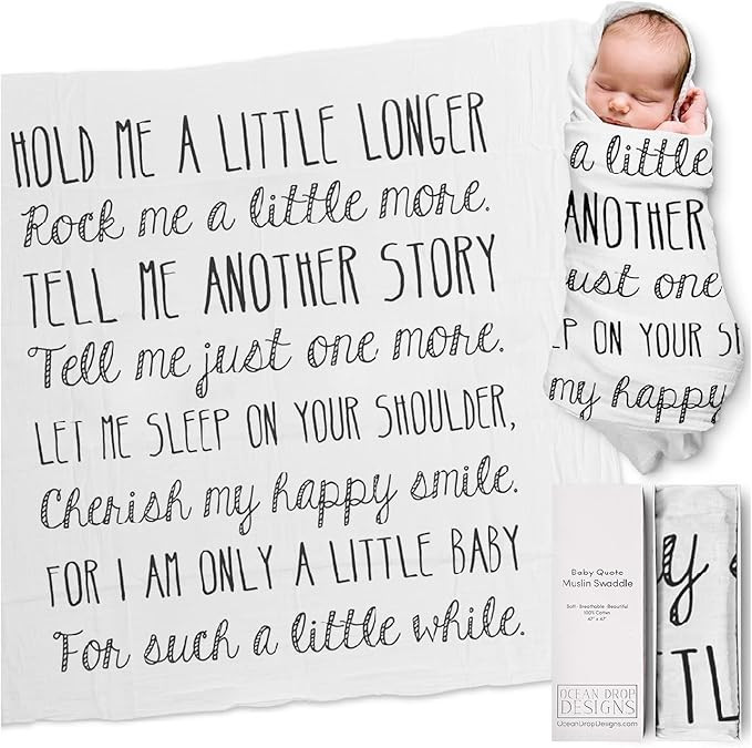 Ocean Drop 100% Cotton Muslin Swaddle Baby Blanket – ‘Hold Me’ Quote with Gift Box for Boys... | Amazon (US)