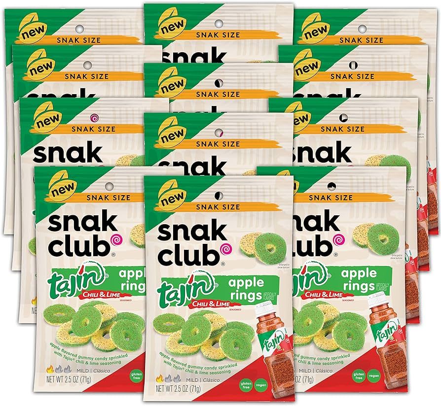 Snak Club Tajin Apple Rings, Sweet & Tasty Gummy Snacks, 2.5oz Snack Size, 12 Count | Amazon (US)