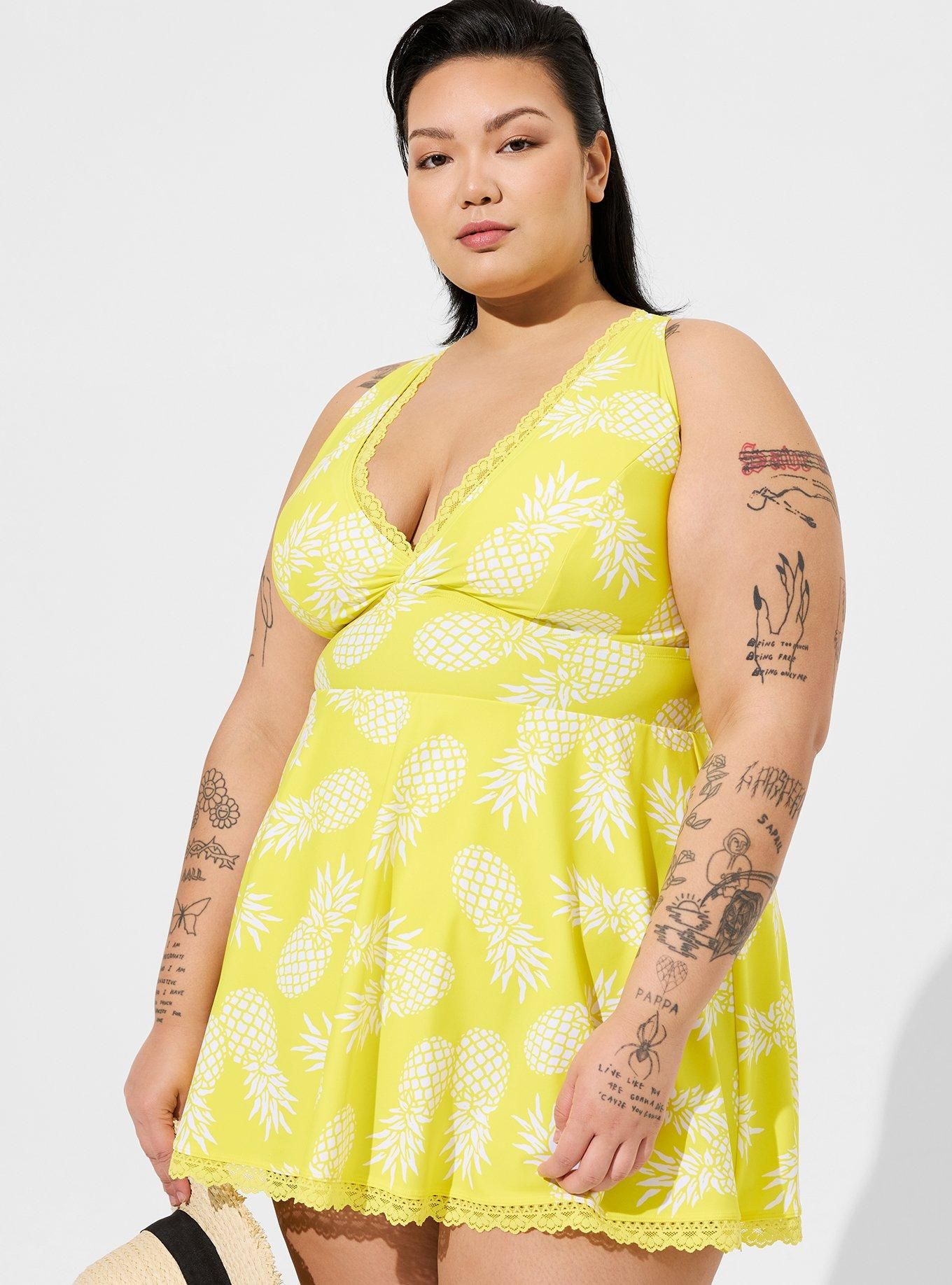 Wireless Mid Lace Trimmed Swim Dress With Brief | Torrid (US & Canada)