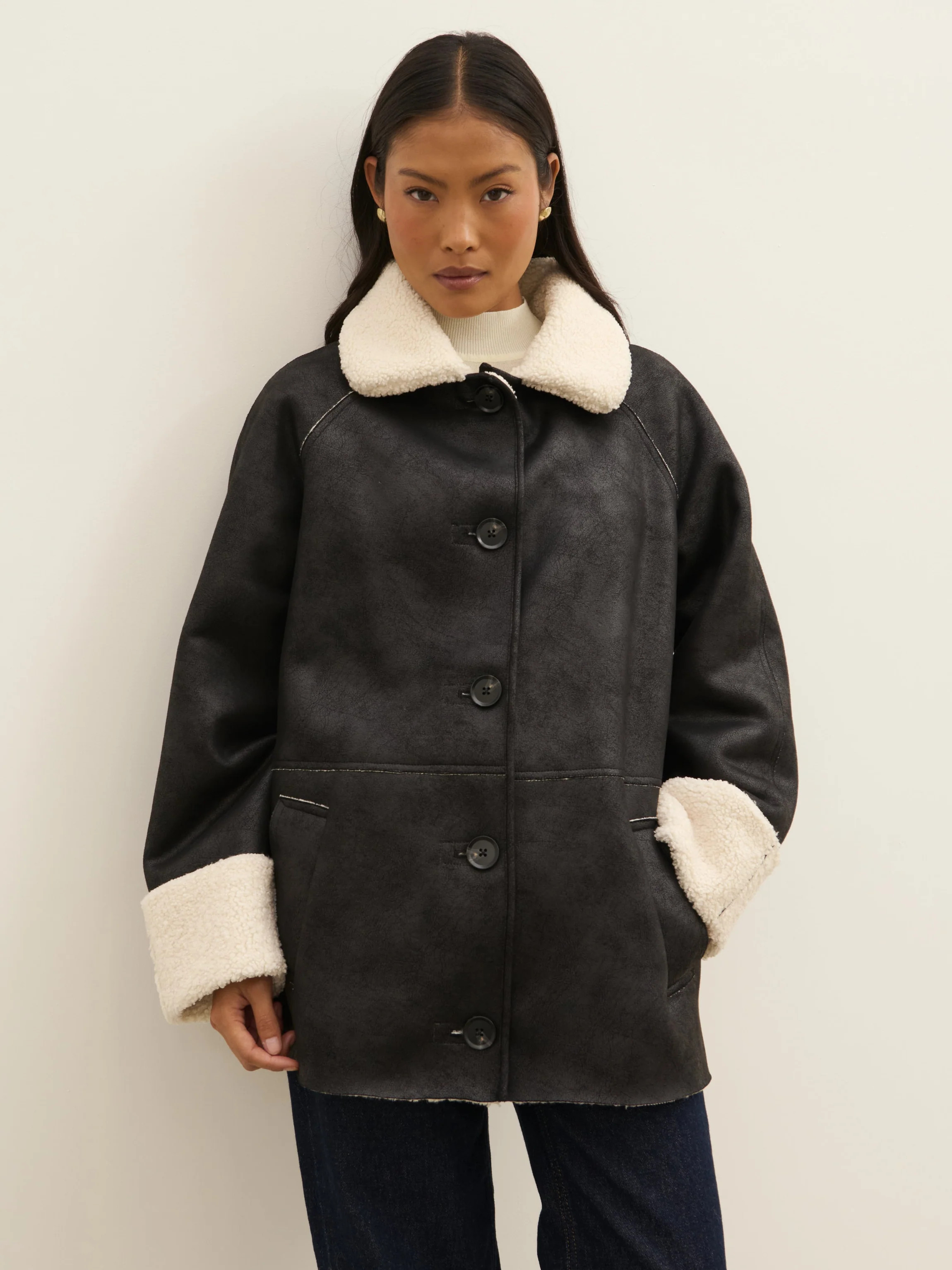 Sawyer Aviator Coat - Black and Cream | Pretty Lavish (UK)