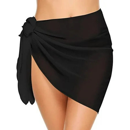 Spencer Women's Short Sarong Beach Wrap Sheer Bikini Swimsuit Cover Ups Chiffon Wrap Skirt for Swimwear (Black) | Walmart (US)