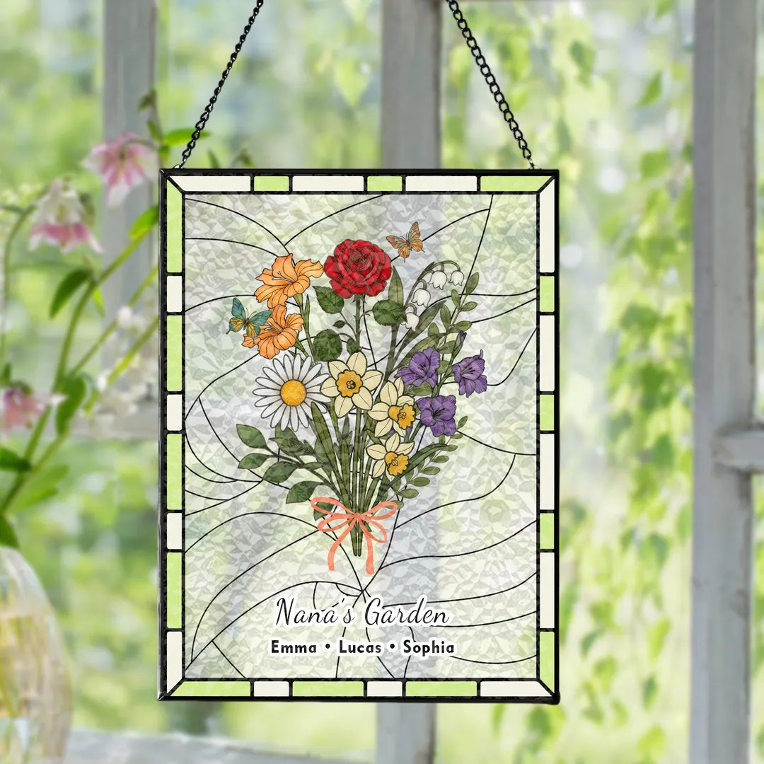 Custom Family Birth Flower Stained Glass Suncatcher | Personalized Birth Month Window Hanging Gif... | Etsy (Global)