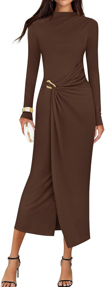 ZESICA Women's 2025 Fall Long Sleeve Bodycon Dress Mock Neck Party Cocktail Wedding Guest Long Mi... | Amazon (US)