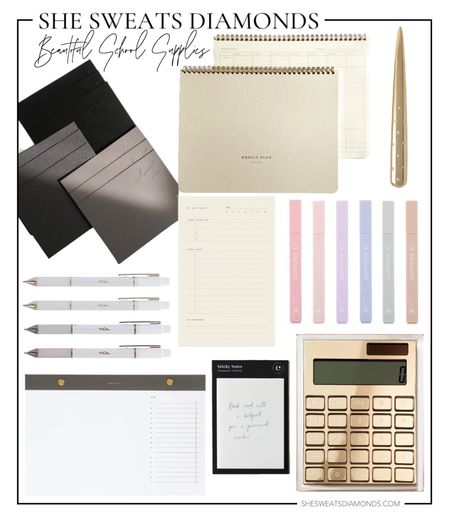 Beautiful school supplies from neutral thank you notes to pastel no bleed highlighters to a gold calculator, clear sticky notes and a gold (real gold) letter opener!

#LTKunder100 #LTKunder50 #LTKBacktoSchool
