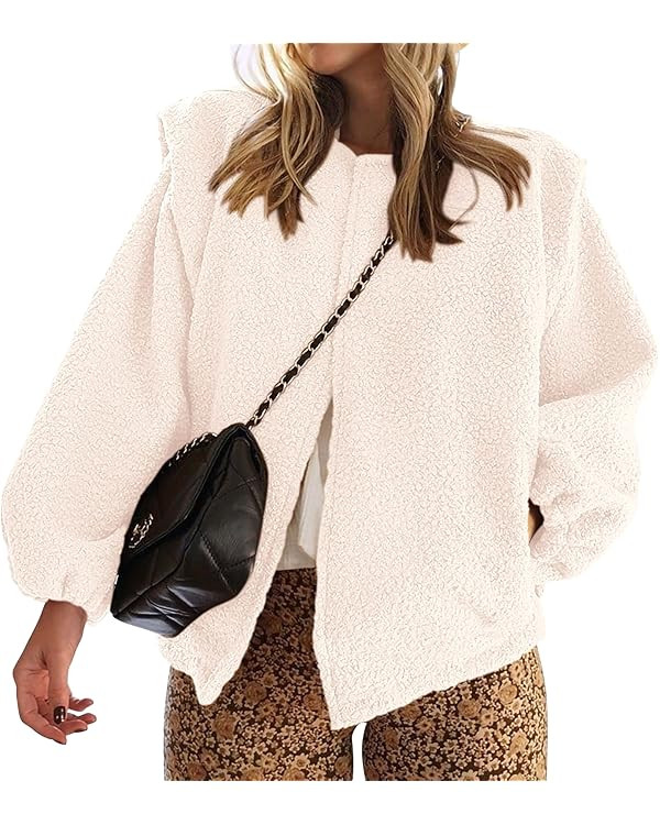 KIRUNDO Women's 2023 Fall Winter Sherpa Fleece Jacket Faux Wool Embedded Lantern Sleeve Casual Lo... | Amazon (US)