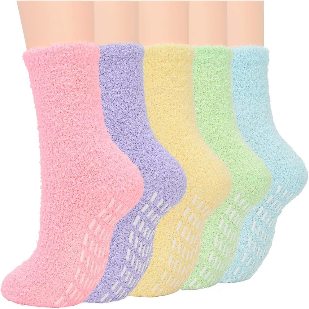 Anti Slip Athletic Plush Slipper Grip Socks Women Yoga Pilates Soft Warm Cozy Socks | Amazon (US)